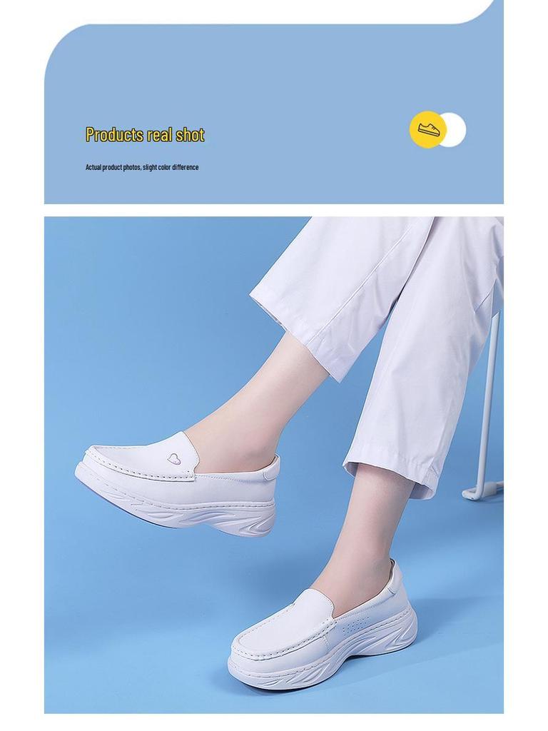 Genuine Leather Non-Slip Nurse Shoes with Soft, Breathable, Thick Sole