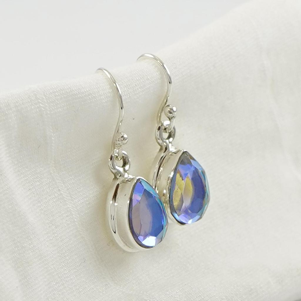 Natural Angel Aura Quartz Earrings, Handmade Earrings, 925 Sterling Silver Teardrop Quartz Earrings, Anniversary Earring