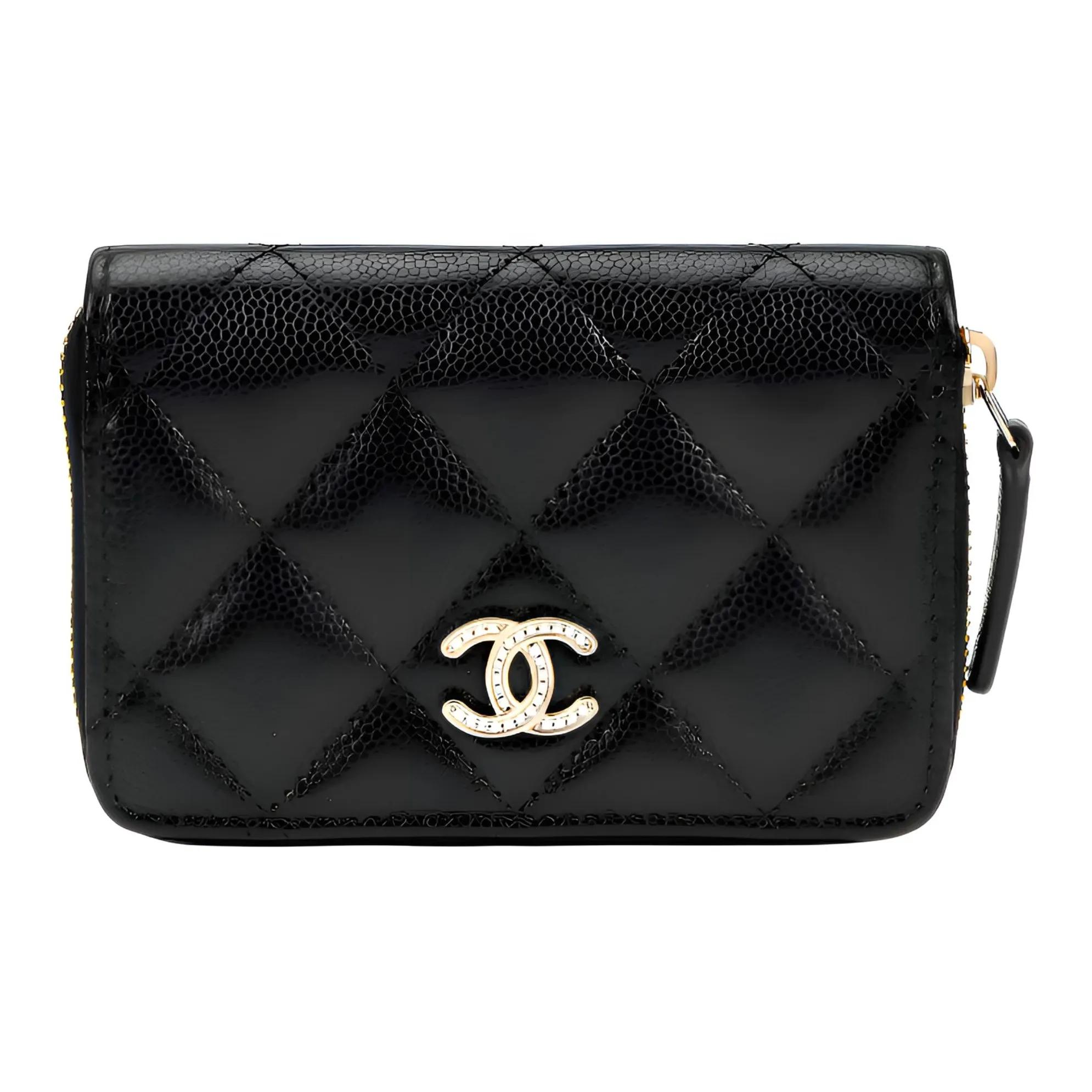 

CHANEL 25B Double C Logo Diamond Pattern Calfskin Coin Purse for Women Black One Size-Box(Basic Set+Box) чорний