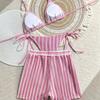 Lace Up Bikini Bathing Suit Sleeveless Knitting Swimsuit Fashion 3 in 1 Swimwear Set  Beach