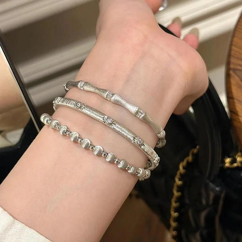 Light luxury brushed bangles for women new in fashion silver  inlay diamond star bracelets classic design fine  gift
