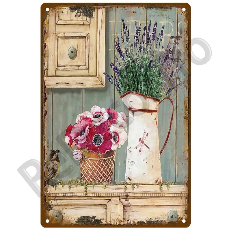 Flower Tin Sign Poster Garden Vintage Wall Poster Metal Sign Decorative Wall Plate Retro Plaque Metal Vintage Decor Accessories