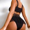 Women's Swimsuit Solid Color Wide Strap Sexy Mesh Bikini Thong Brazilian Beachwear Bathing Suits