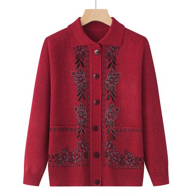 Spring Autumn Middle-Aged Elderly Women's Sweater Thin Cardigan Jackets Casual Long Sleeve Coats Female Knitted Sweater