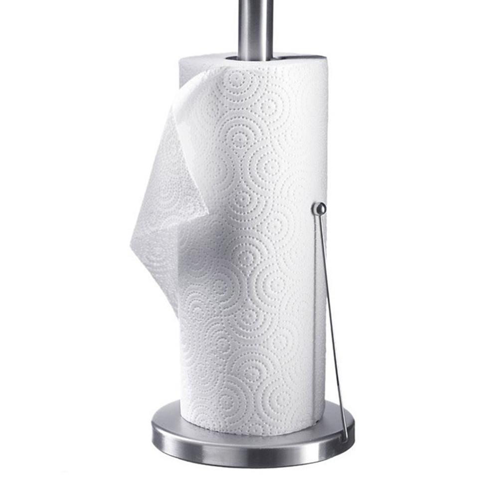 Silver Roll Holder with Round Base Toilet Paper Dispenser Stainless Steel Tissue Napkins Rack for Kitchen Storage Organisation
