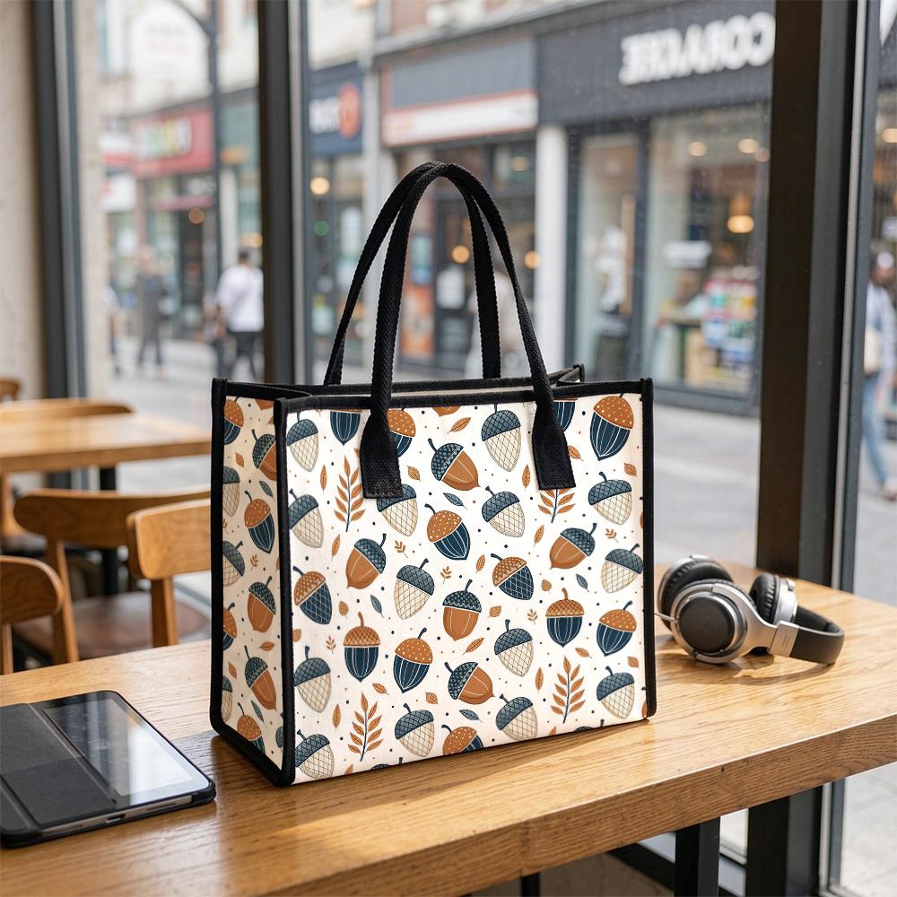 Autumn Acorn Pattern Casual Tote Bag Lightweight Portable Reusable Daily Shopping Handbag