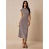 Fashionable Casual Multi-color Striped Fitted Round-neck Short-sleeved Long Dress for Ladies