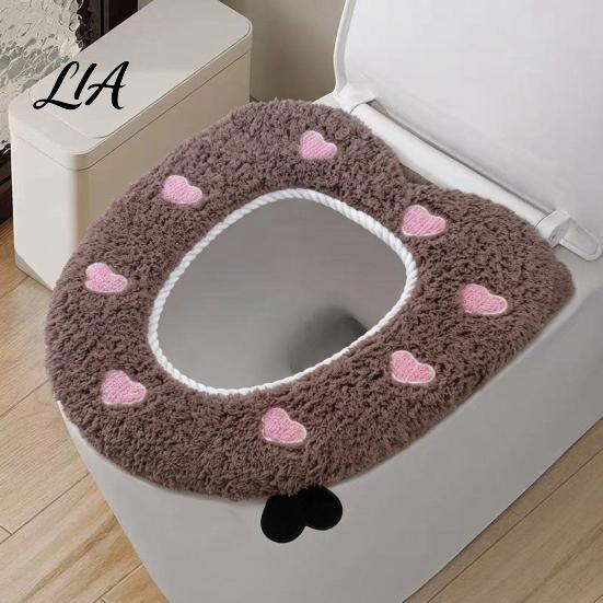 Soft Warm Bathroom Pad Plush Toilet Seat Cover for Autumn Winter, Cute Washable Warmer with Zipper Closure, Universal Fit Thickened Cushion Love/Cloud