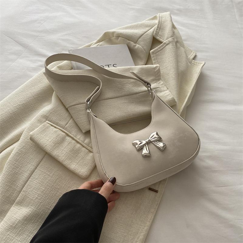 Women's Temperament Bow Shoulder Bag Women's 2025 Spring New Versatile Ins Underarm Bag Dumpling Bag Women's Bag