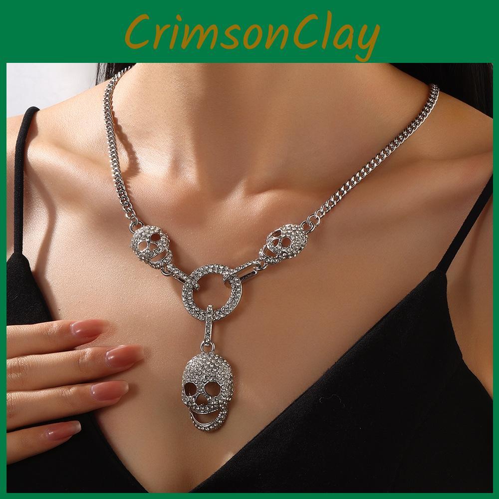 Skull Women Fashion Pendant Necklace With Alloy Material And Water Wave Chain