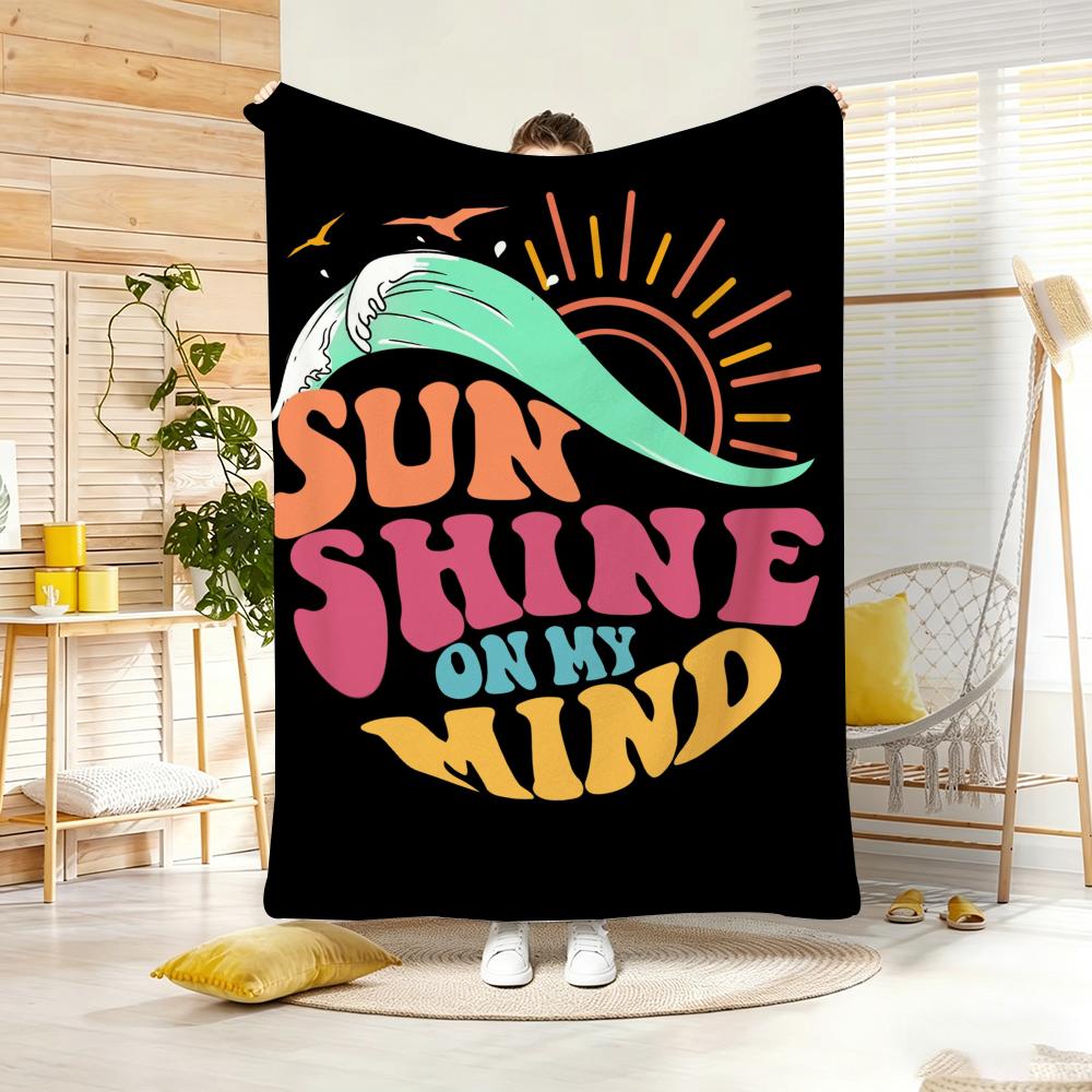 Illustration S-Summer Beach Vibes Throw Lightweight 240g Flannel Blanket Soft Skin-friendly for Summer Cooling