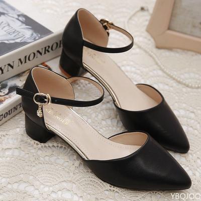 2025 Leather Soft Soled Sandals Women's Summer Coarse Heel Shoes New Versatile Toe Cap Sandals Elegant Ladies Work Shoes