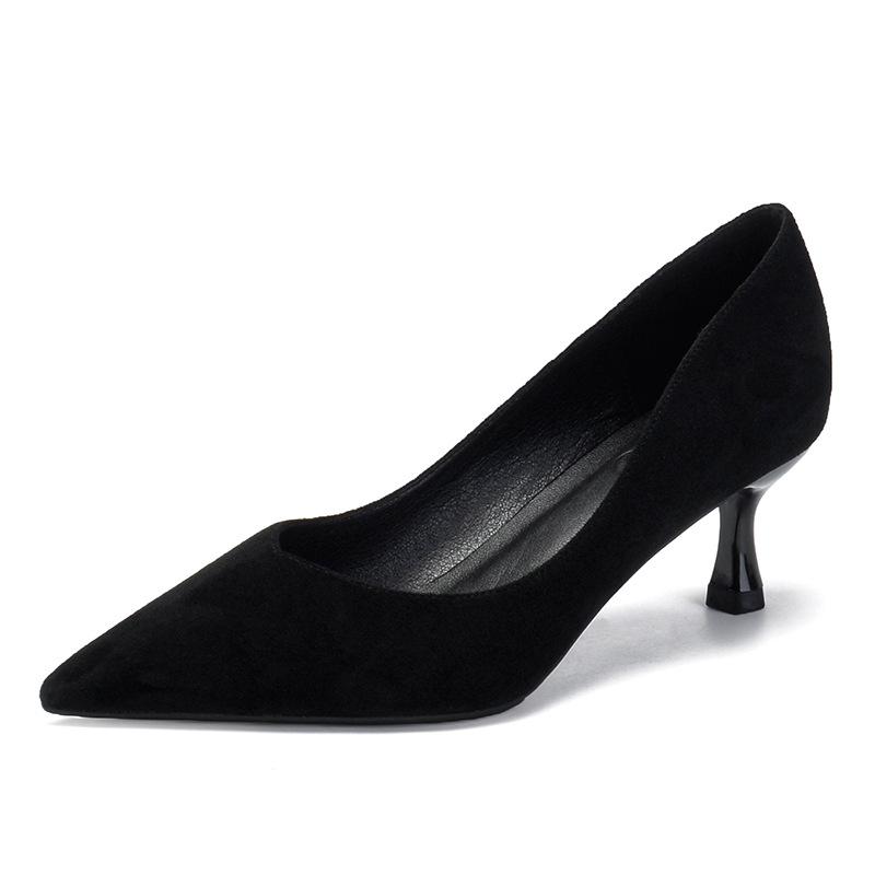Business Professional High Heels Women's Pointed Head Suede Stiletto Single Shoes 2025 Autumn and Winter New Black Work Shoes Commute