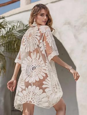 Kardigan ażurowy haftowany w słoneczniki