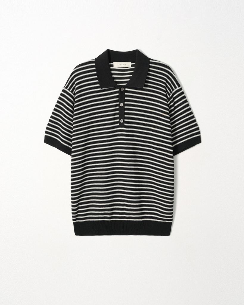 EZIO Linen Stripe Polo Knit_Black