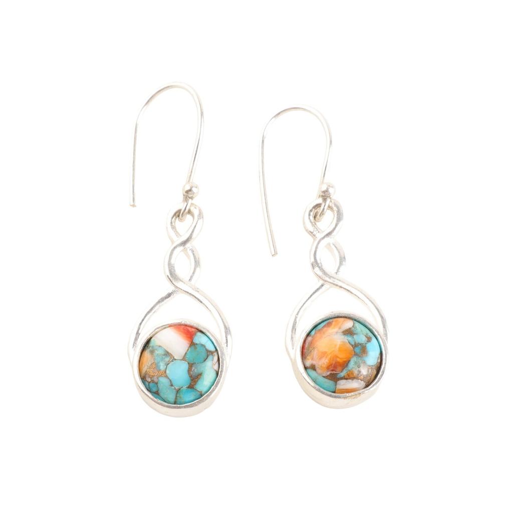 Natural Spiny Oyster Gemstone 925 Sterling Silver Handmade Dangle Earrings 1.68" CE-15-44