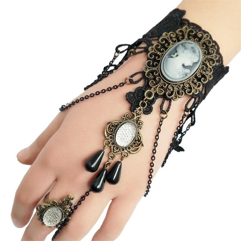 Retro Lace Bracelet Punk Gear Jewelry Set