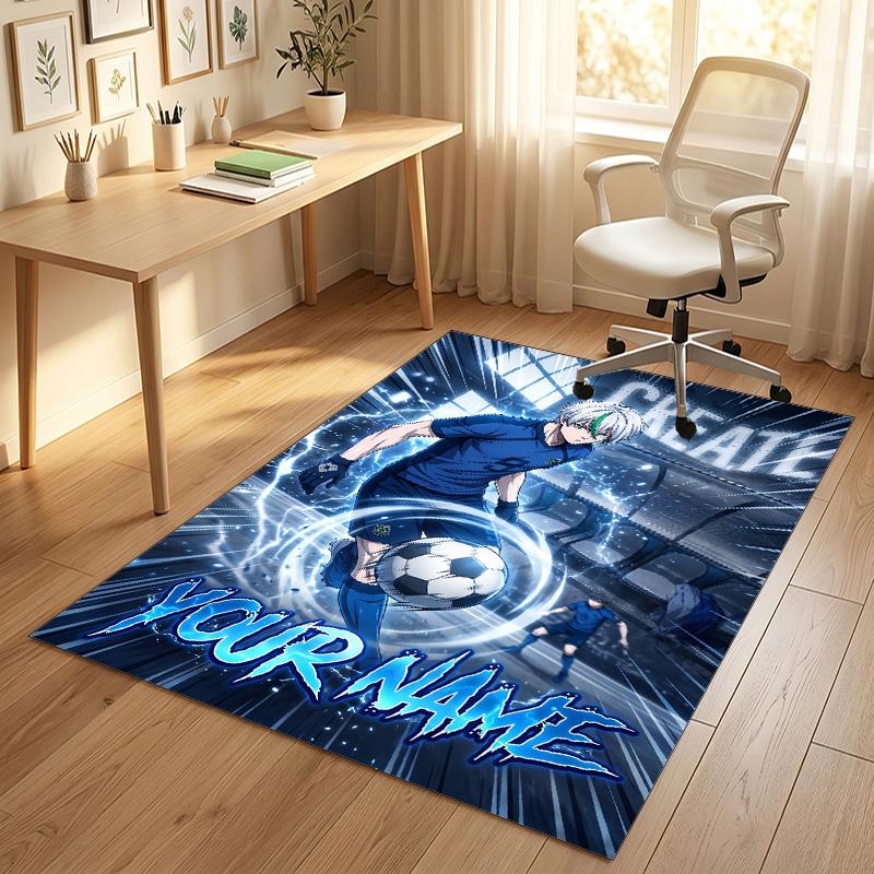 Personalized Crystal Velvet Carpet,Blue Lock Custom Printed Name, Plush Area Rug For Home Indoor Decor