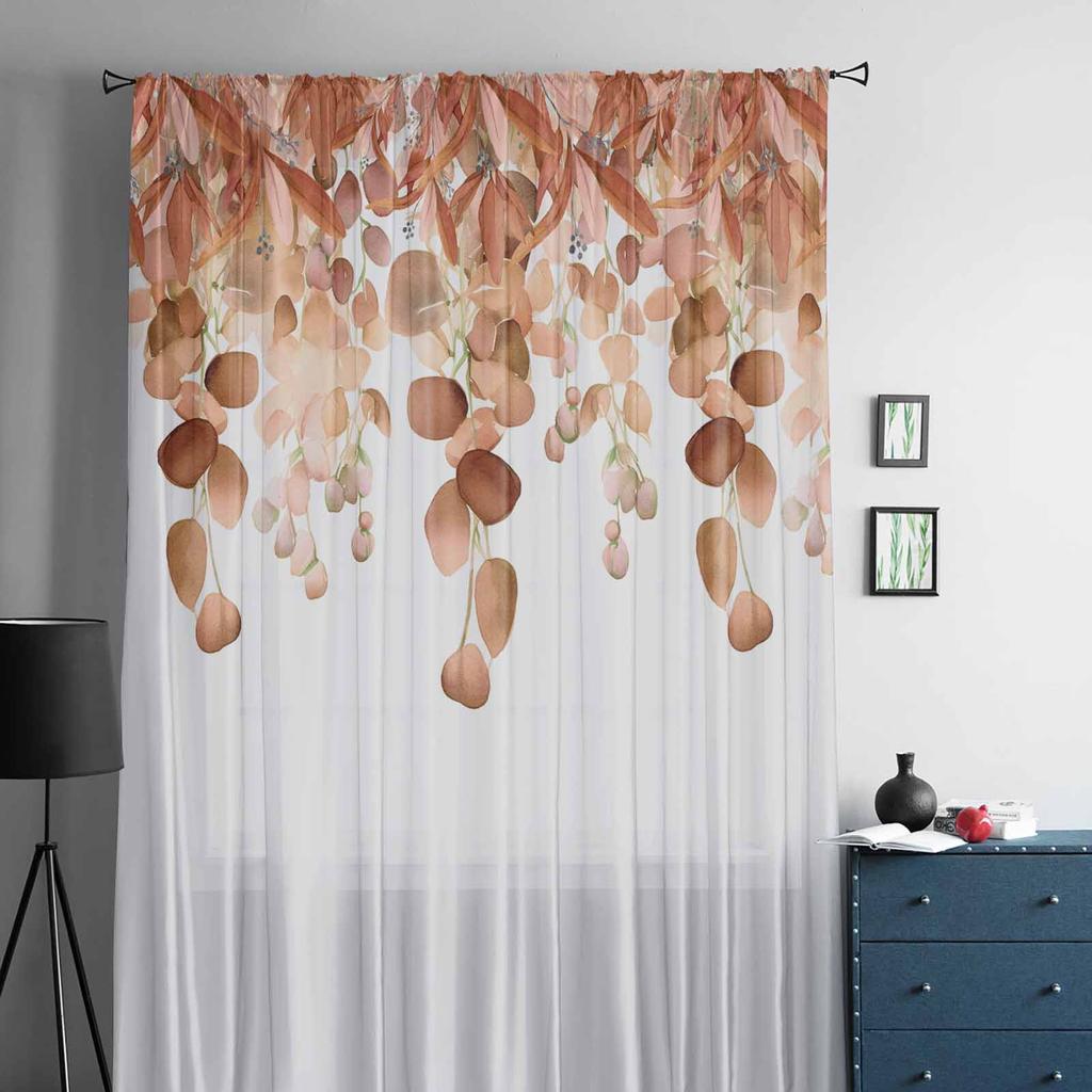Aquarell Eukalyptus Blätter Tüll Fenster Vorhänge für Schlafzimmer Luxus Home Decor Vorhänge in Wohnzimmer Chiffon Panele