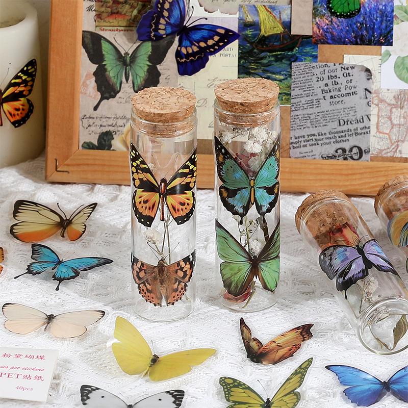 1SET/40PCS PET butterfly sticker DIY hand tent Goo card decorative material children's cartoon water cup sticker hand tent landscaping sticker