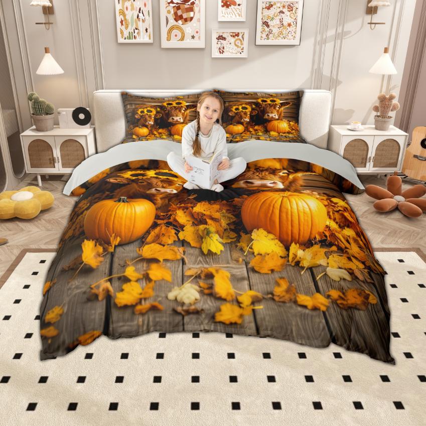 Homewish Highland Cow Duvet Cover Set, Chic Sunflower Bedding Set, Retro Farmhouse Lodge Cabin Quilt Cover Set