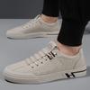 Mens Leather Casual Shoes Spring Summer Trendy Slip On Sneakers Breathable Hollow Out White Shoes