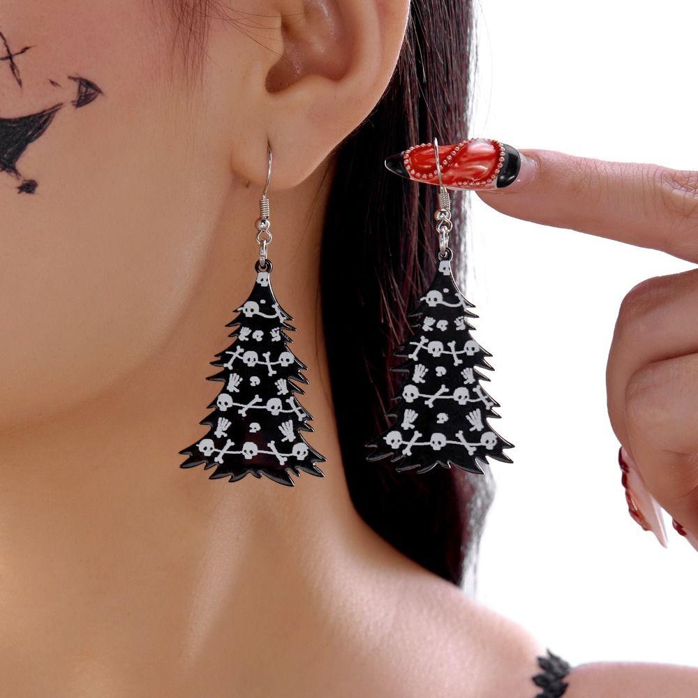 Ghost Black Skeleton Tree Earrings Ear Hook Gothic Jewelry Accessories  Decoration