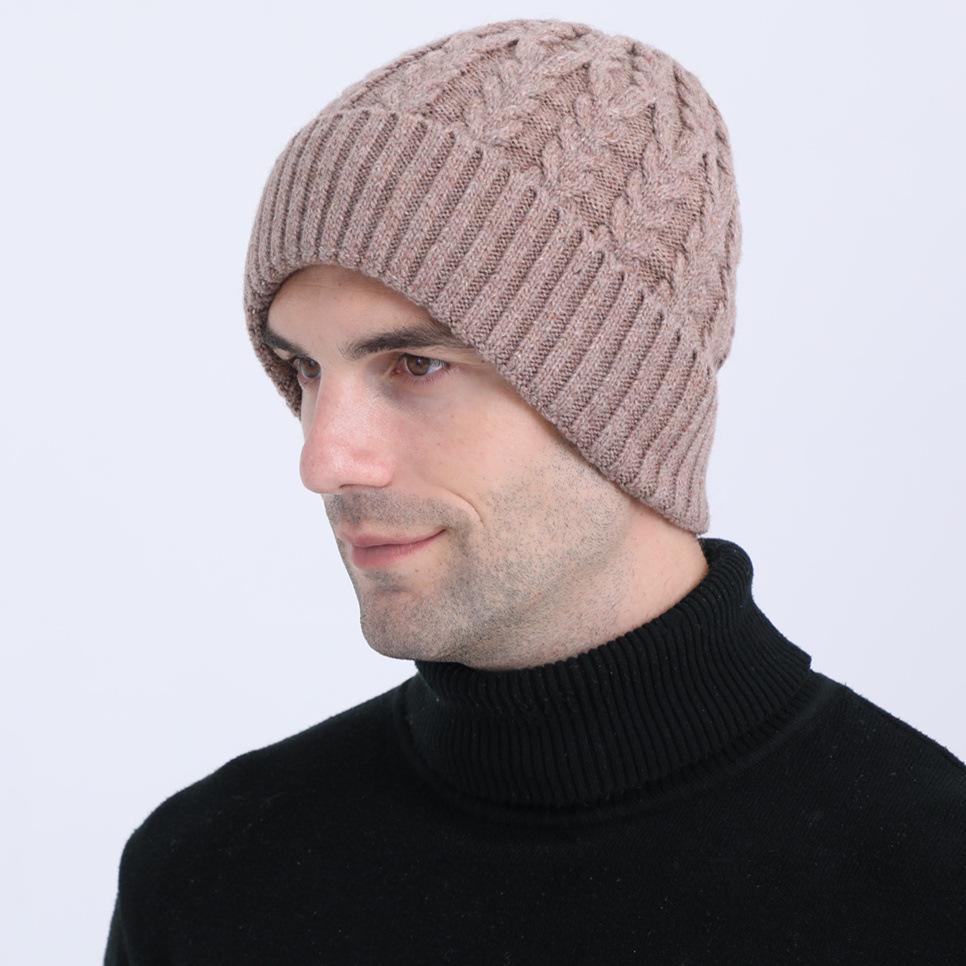 New Autumn and Winter Knitted Warm Pullover Cap Men's Fleece Ear Protection Cap