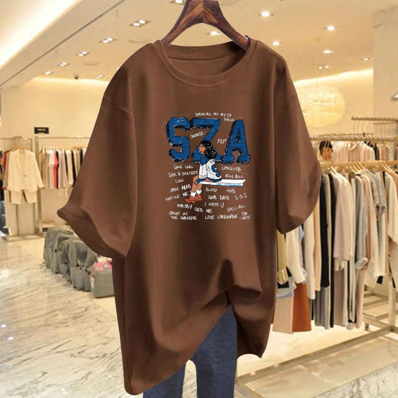 

New alphabet print short-sleeved t-shirt women s loose white top bottoming shirt summer XXXL