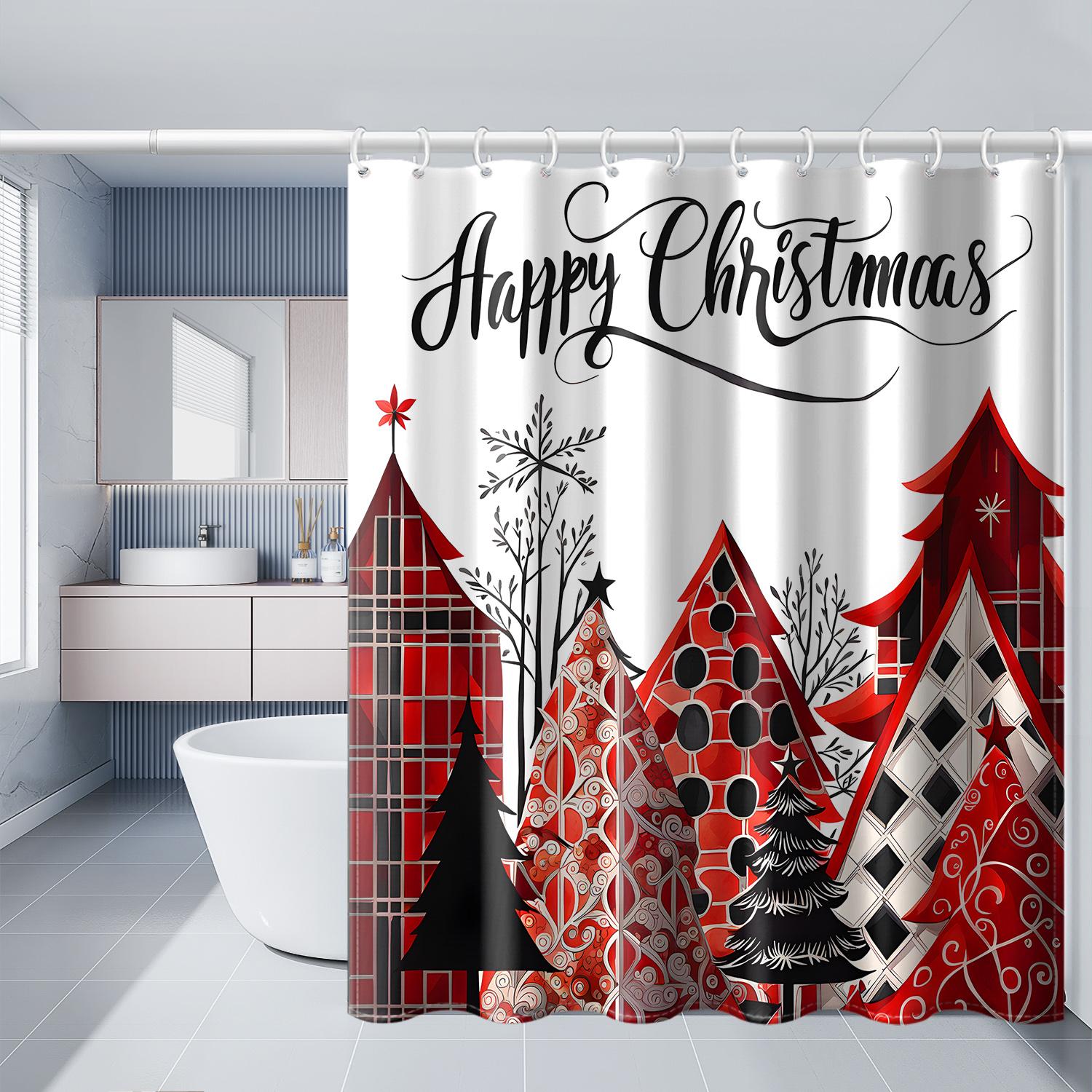 

1 шт. Черно-белая клетчатая красно-зеленая рождественская занавеска для душа с пластиковыми крючками, мультяшная рождественская печать для ванной 180*180cm
