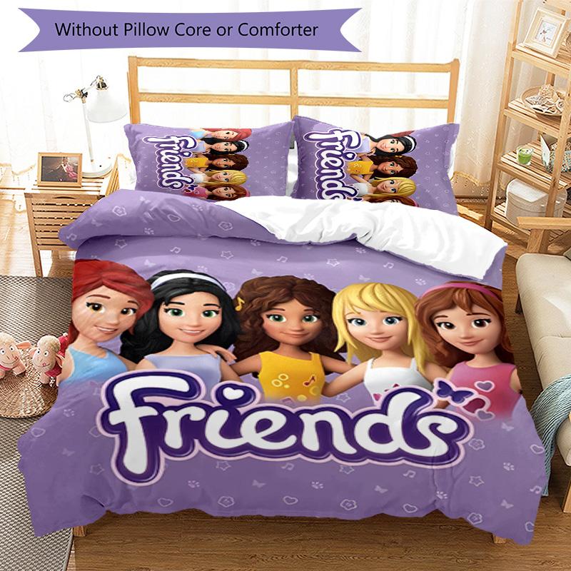 3pcs LEGO Friends pattern bedding set duvet cover set includes duvet cover &pillowcases, perfect all season bedroom decoration & gift