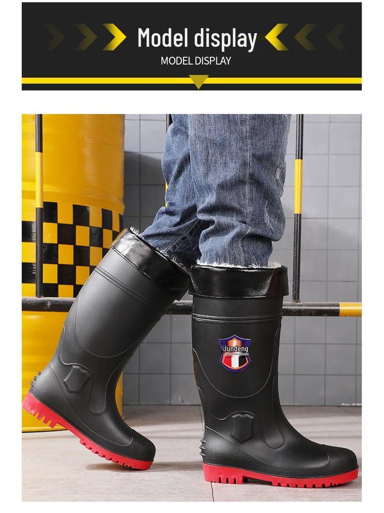 Jun Deng Men's High-Top Waterproof Anti-Smash Puncture-Resistant Work Boots - Durable, Thick-Soled Rain Boots for Construction Sites.