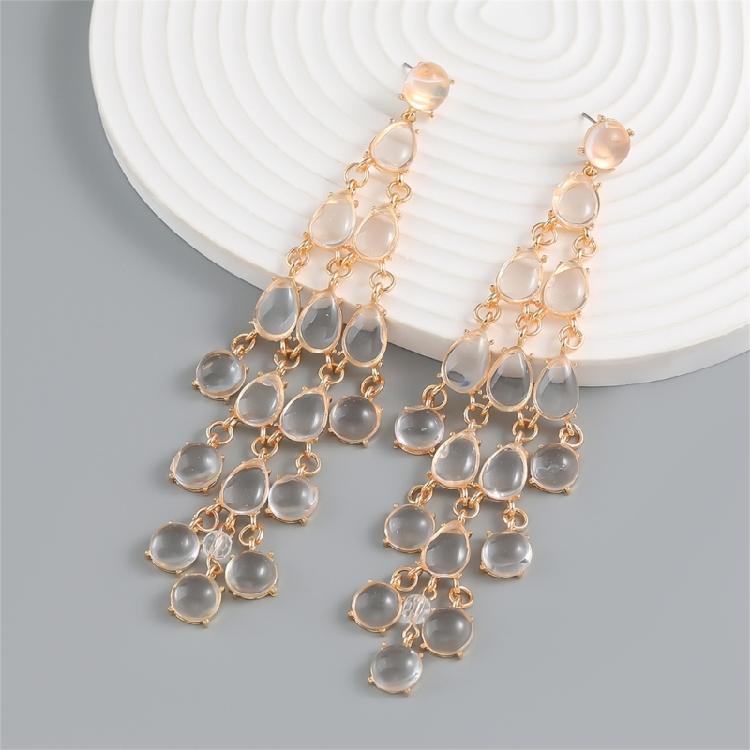 Unique Exotic Bohemian Tassels Earrings Colored Gemstones Chandelier Dangle Earrings Elegant Women's Party Accessories