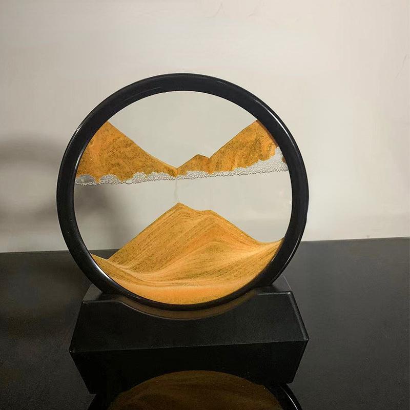 3D Hourglass Round Glass Deep Sea Sandscape In Motion Display Flowing Sand Frame Moving Sand 7/12inch for Home Decor