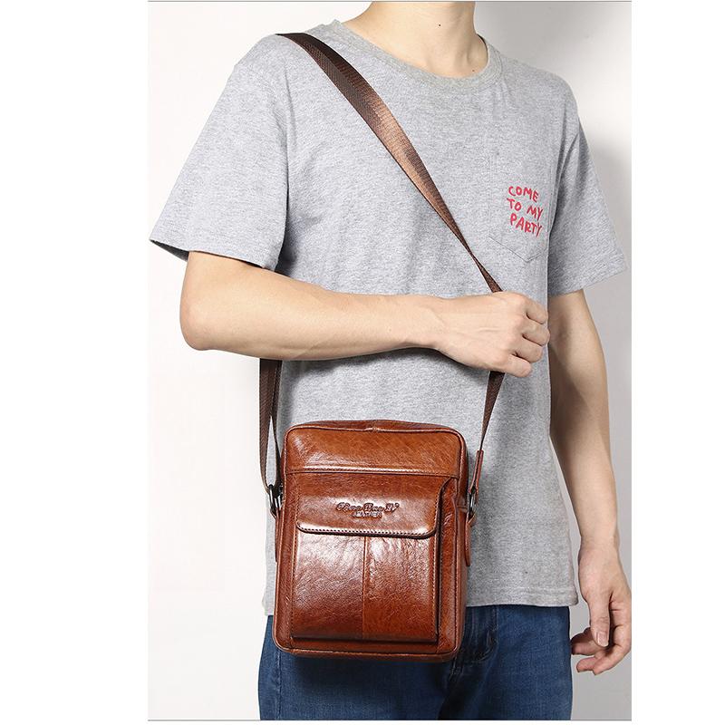 Herren Leder Umhängetasche Erste Schicht Rindsleder Schultertasche 8-Zoll Flache Kleine Tasche Lässig Retro Cross-Border Trendige Herren Schultertasche
