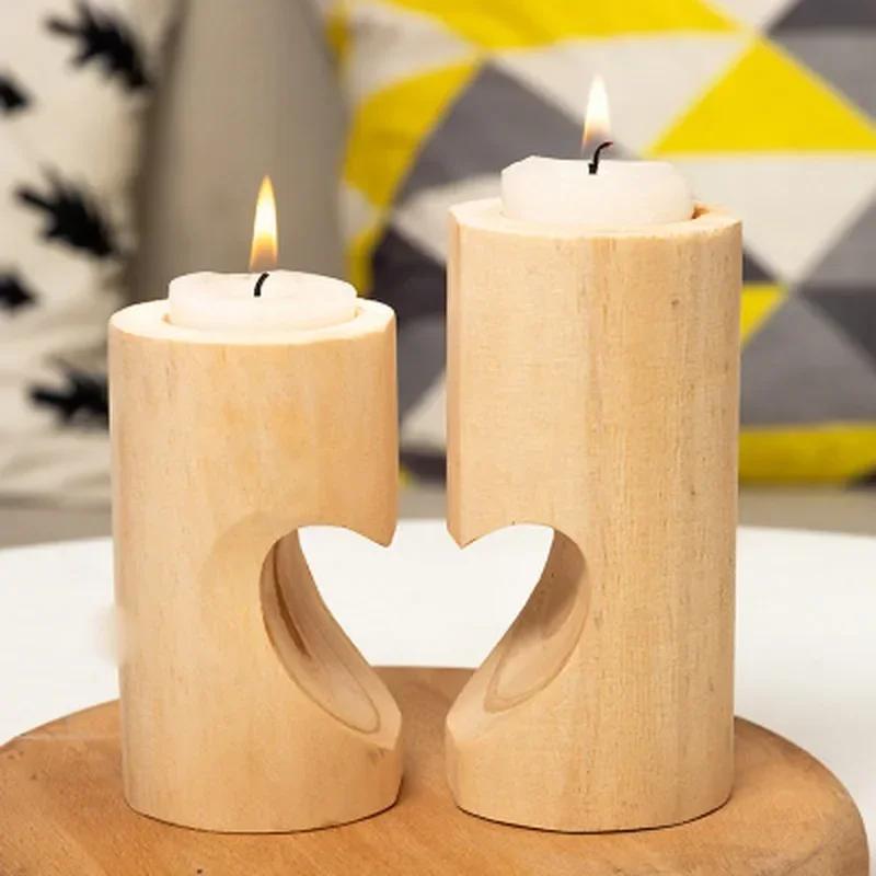New Heart-shaped Craft Wooden Candlestick Shelf Christmas Decoration Gift Couple Candle Holder Stand
