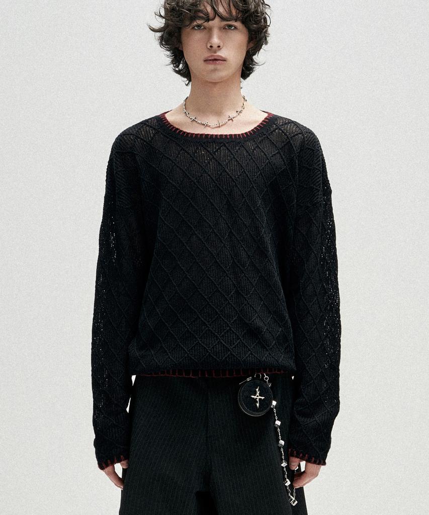 NOT4NERD Distressed Contrast Hand Stitch Knit - Black
