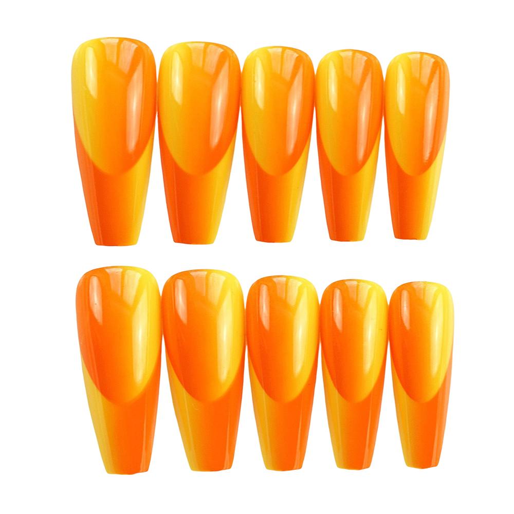 24pcs Long False Nail Orange Jade Style Removable Nail Solid Color for Lady Beauty Nail Makeup