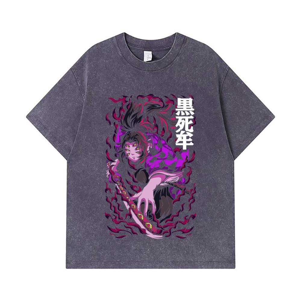 275 GSM Washed T-shirts 100% Cotton Demon Slayer V83 Kokushibo Print Unisex Heavy Cotton T Shirt