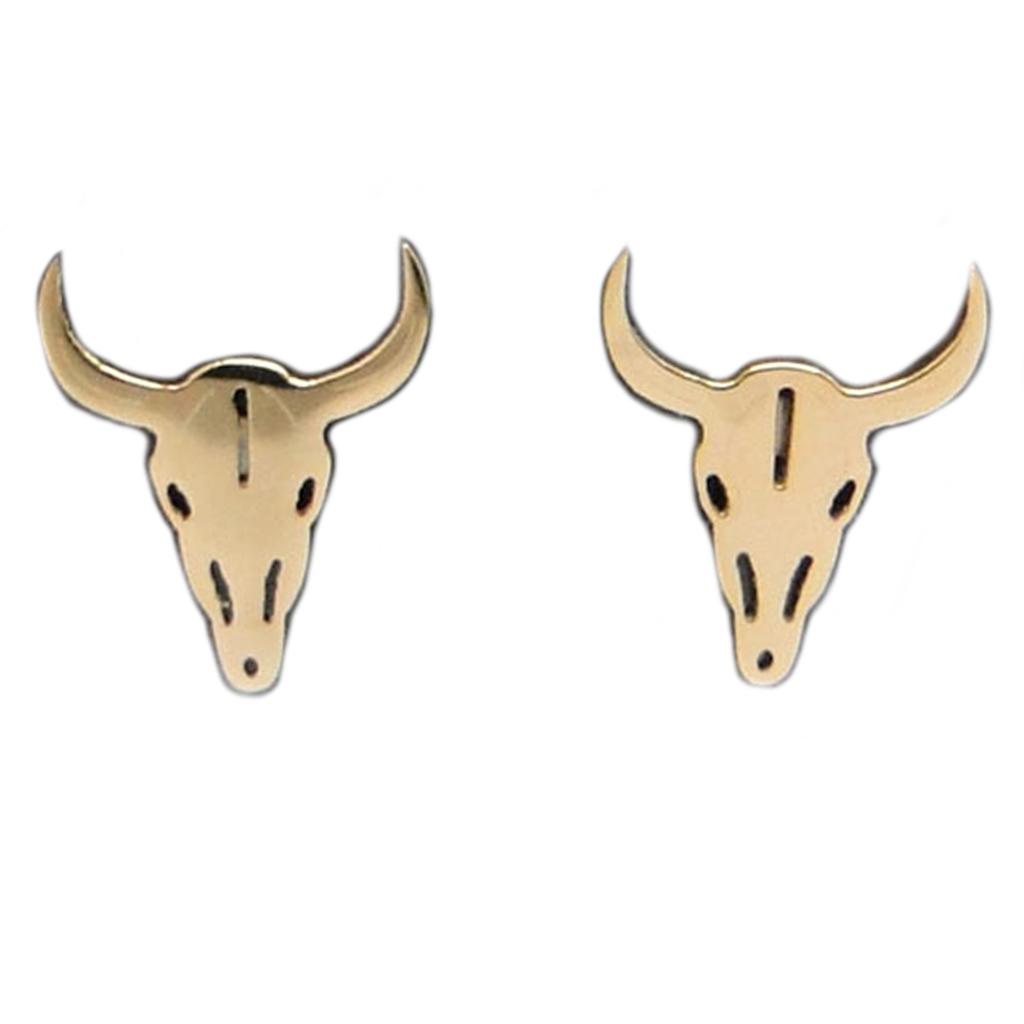 Les Trésors De Lily [Q5084] - Golden 'Boho' Steel Designer Earrings (bison Skull) - 12x10 Mm