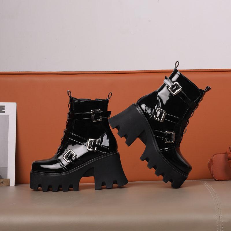 Women's High-heeled Short Boots Autumn and Winter New Waterproof Table Thick-heeled Large-size Thick-soled Roman Boots