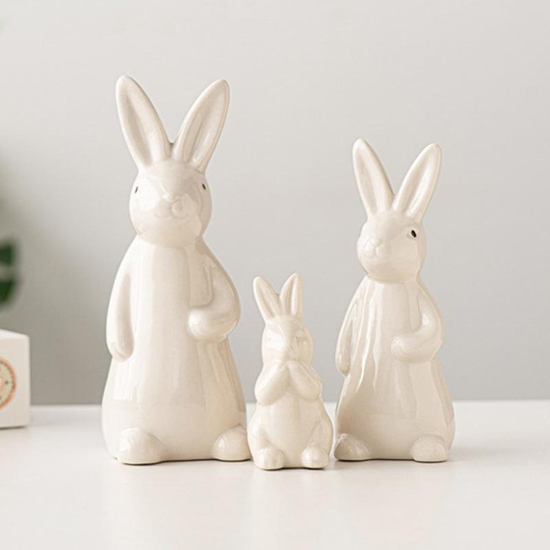 Iepurași din ceramică albă, raft pentru cărți de masă, decorațiuni de Paște, ornament microlandscape iepuraș pentru grădină, meșteșugurile de decor în curte