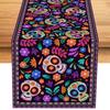 Mexican Skeleton Tablecloth - New Mexican Day of the Dead Table Runner, Mexican Sugar Skull Kitchen and Restaurant Decor, Rustic Linen Tablecloth, Mex