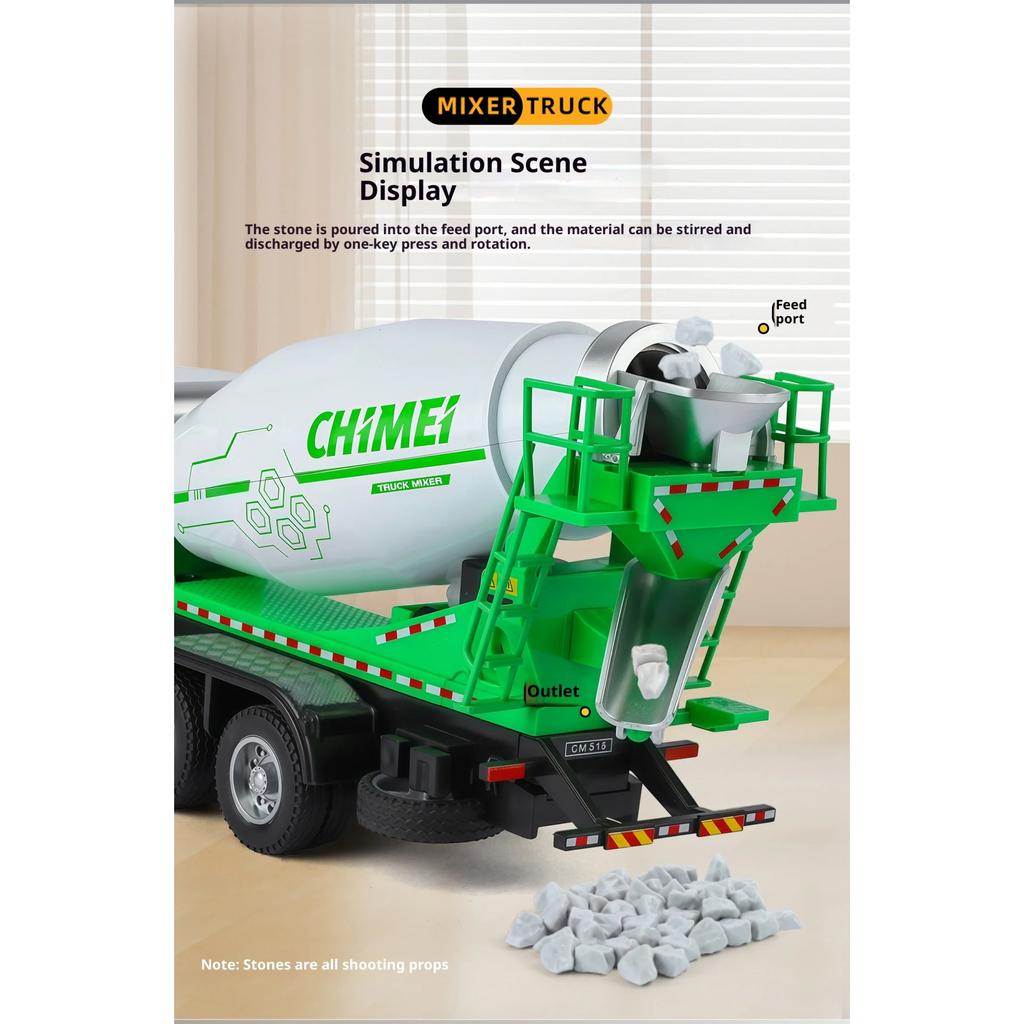1/32 Scale Electric Concrete Mixer Truck Model Alloy Die Casting Can Model Real Work Children Toy Car Boy Gift