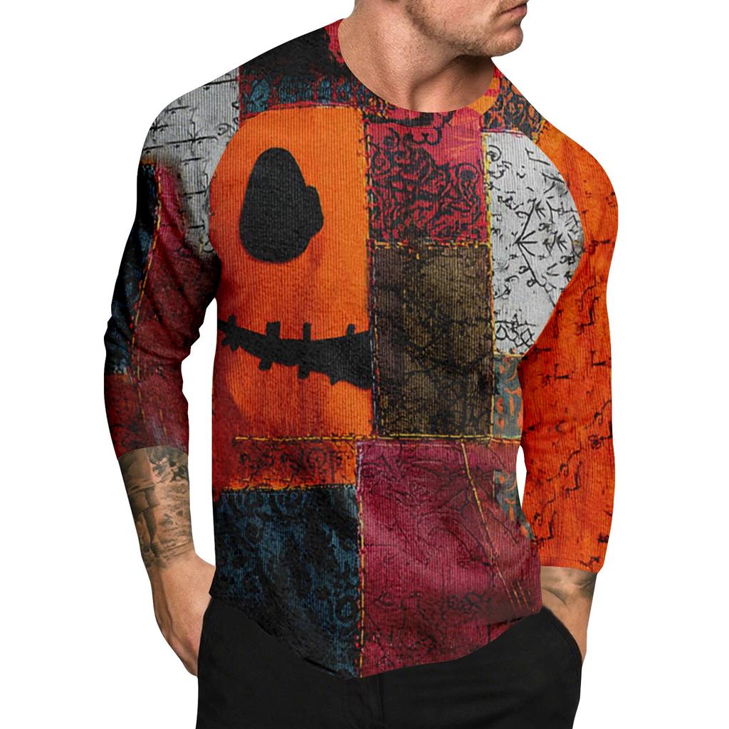 Pánský top s dlouhým rukávem s raglánovými rukávy a halloweenským potiskem
