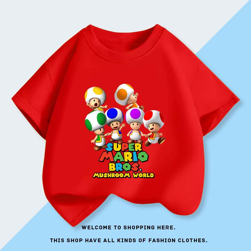 Super Mary Chinobio Toad Blue Mushroom Head Yellow Mushroom Head Green Mushroom Head Short Sleeve Tshirt