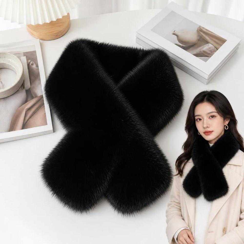 Plush Cross Scarf Thickened Neck Collar Elegant Imitation Fox Fur Scarf Outdoor