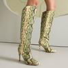 Pointed but knee women's autumn and winter high boots snake pattern fine heel super high heel wrinkled boots large size long boots