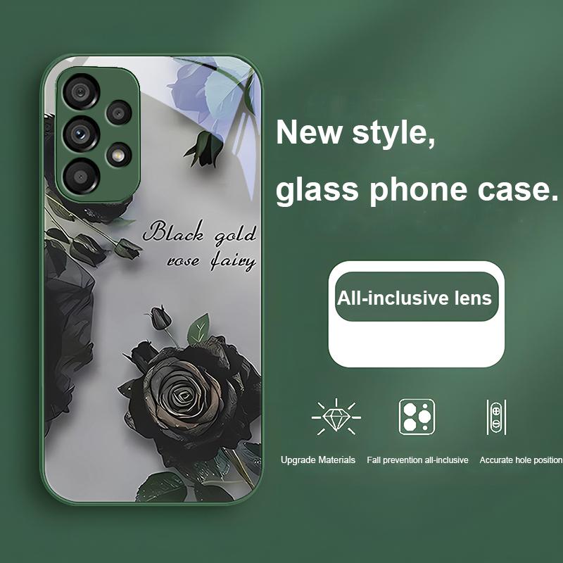 

Горячее тиснение Роза Черный Для Samsung Galaxy S24 Plus S20 21 FE S23 Ultra S8 9 A70 72 73 50 51 52 53 Закаленное стекло Чехол для телефона Samsung S23 Plus