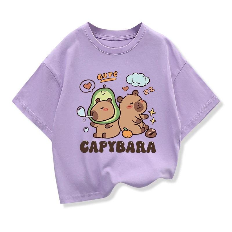 Capybara Print 100Cotton Tshirt For Kids 312Years Girl Anime Short Sleeve Tees Tops 2025 New Children Crewneck Loose Tshirt